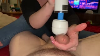 Hitachi Wand makes him Cum too Fast so I Torture his Head