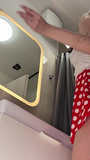 Hot Sexy Long Legs Blonde Takes Her Lace Panties off Under Her Skirt to Show Tight Pussy and Big Ass