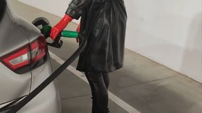Tania pouring gasoline