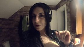 bathroom pee fetish in shiny outfit. pvc dress toilet tease and dirty talk