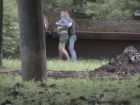 Pissing voyeur blonde chick in a public park