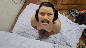 Chubby Latina BBW gets anal ass fucked and spits on his face