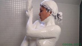 White colored Asian beauty in the bathroom