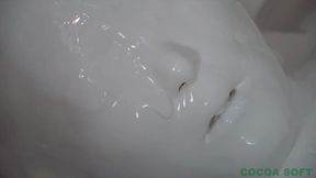White colored Asian beauty in the bathroom