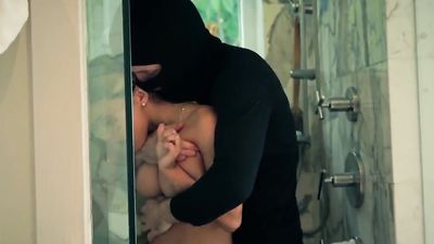 Busty teen babe in shower gets a scary rough fucking from her creepy stalker