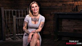 Mouth-gagged bitch gets dildo-fucked