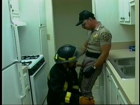 Wild handsome cop gives blowy with passion in the office