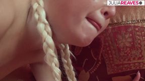 Sexy blonde gets finger fucked then a huge cock strokes her shaved pussy