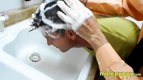 ”Stepson Jeff Drizzle got a sensual hair washing from his step dad Richard Lennox”