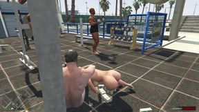 Tracey have sex with her Sugar daddy Trevor in outdoor beach gym