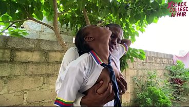 Black big cock class boyfriend fucks a petite classmate at the school backyard