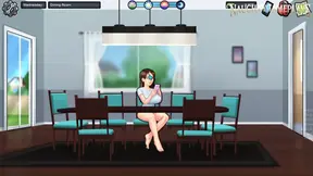 Busty MILF rubs and strokes big cock in 3D game scene