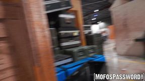 Blonde babe Ashley Tee fucks massive dick while playing paintball