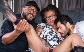 Curvy Granny Threesome Fucked in a Moving Van