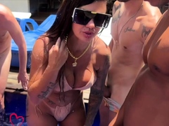 Busty amateur girlfriend group sex with facials