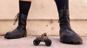 Crushing Toy Car with Combat Boots