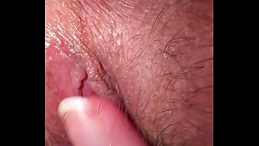 My fucking wet hole, begging for a dick during ovulation. Close-up of a slut'_s hairy pussy and anus. Pussy fingering