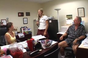 Blonde babe gets fucked by three BBC
