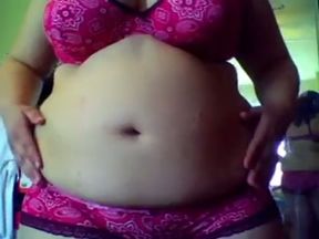 Kinky BBW girl is playing with her fat belly on webcam