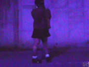 Crossdresser pees in a tunnel in the middle of the night in fear and exposure.