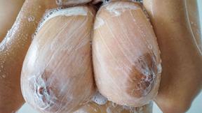 ”Big tits soapy shower for a hard dicking”