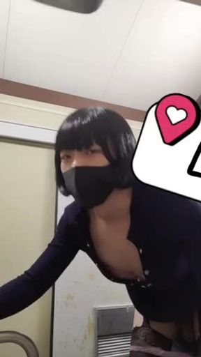 Cute Japanese Crossdresser dick shaking while Fucked in Toilet