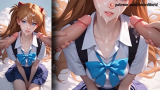 Asuka Langley pelotes with dicks and shoots cums