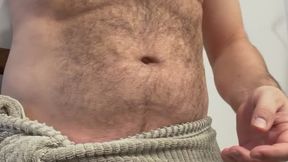 Hairy, thick dilf, GreyD, goes through his hygiene routine after a shower