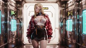 Red Leather Jacket Glistening Under Neon Rain, Kneeling Pose That Breaks the Armor