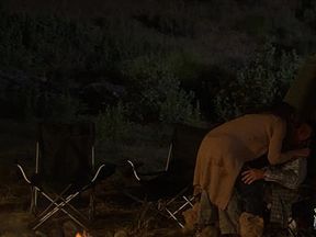 Camping in the forest is arousing and this couple enjoys sex by the fire