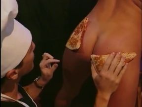 Big boobs sexy blonde pussy fucking in the pizza shop