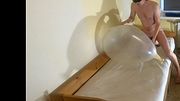 blowing big clear balloon and creampie it