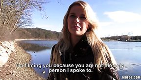 Kinky blond haired hottie with quite nice booty is picked up for blowjob