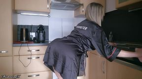 Kitchen surprise for hot stepmom in satin robe from xhamster