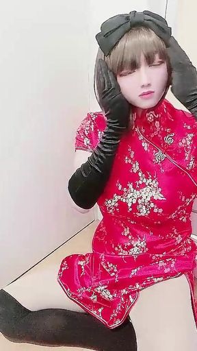 Thrilling moment from &quot;Japanese crossdresser Miya masturbates with Chinese red dress 8&quot;
