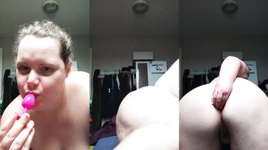 French BBW shoves buttplug up her own ass solo in vertical
