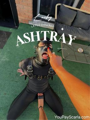 Bratty Ebony Domme Publicly Humiliates Latex Gimp as Human Ashtray POV
