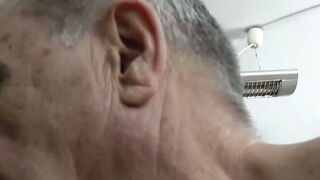 Working old man's ass hole and then letting him masturbate