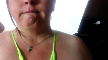Sexy BBW Swimsuit Blowjob Cum Eating - Full