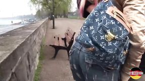 Pierced blonde rides cock while her boyfriend fucks her from behind