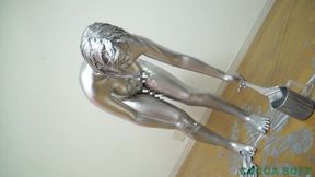 A girl in a uniform turns into silver