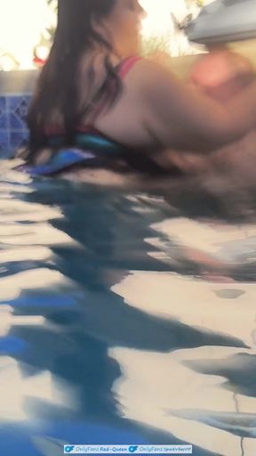 Cuckquean POV - BBW Cuckcake Fucks My Husband in Outdoor Pool While I Film Underwater