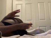 Trap in tight panties fingers and fucks himself with a dildo