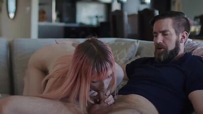 Pink haired Trans Babe gets rimjob and analed by her stepdad