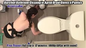 Barefoot Bathroom Cleaning in Apron Braid Gloves n Panties