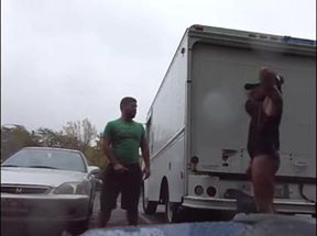 Public Rainy Stroking in a Parking Lot by Two Horny Men