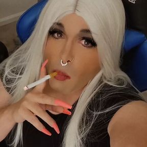 Smoking sissy crossdresser