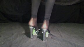 Crossdresser black nylon socks high heel show feet and soles