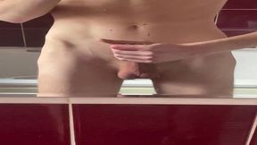 young twink jacks off and cums on mirror