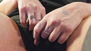 Rubbing my big clit/t dick as it is stuck through my shorts